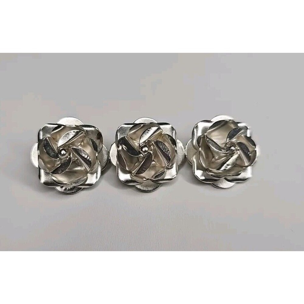 Triple Rose 925 Silver Brooch Pin Vintage Pedals Flower Pin